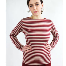 Carica l'immagine nel visualizzatore di Gallery, TEES BATEAU, COTONE INTERLOCK BIO, RIGHE TERRA ROSSA E PORPORA