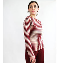 Carica l'immagine nel visualizzatore di Gallery, TEES BATEAU, COTONE INTERLOCK BIO, RIGHE TERRA ROSSA E PORPORA