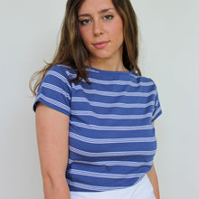 Carica l'immagine nel visualizzatore di Gallery, TEES TEA, JERSEY STRETCH BIO, RIGHE BLU INDACO