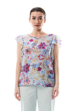 Carica l'immagine nel visualizzatore di Gallery, TOP ALI IN VISCOSA E SETA , COLORE FIORI SU AZZURRO