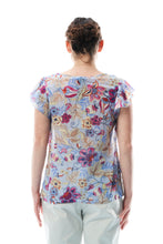 Carica l'immagine nel visualizzatore di Gallery, TOP ALI IN VISCOSA E SETA , COLORE FIORI SU AZZURRO