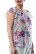 Carica l'immagine nel visualizzatore di Gallery, TOP ALI IN VISCOSA E SETA , COLORE FIORI SU AZZURRO