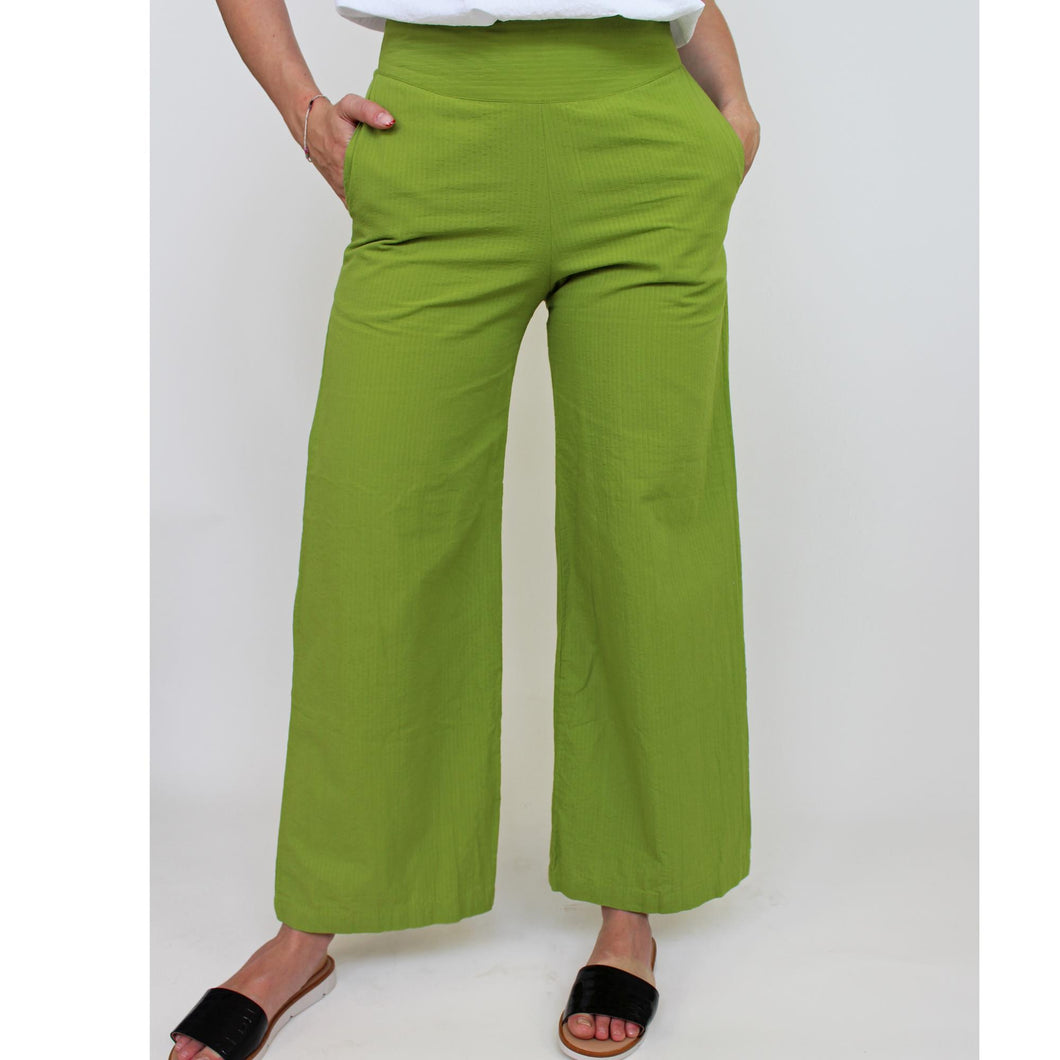 PANTALONE GIADA, COTONE SEERSUCKER, VERDE AVOCADO