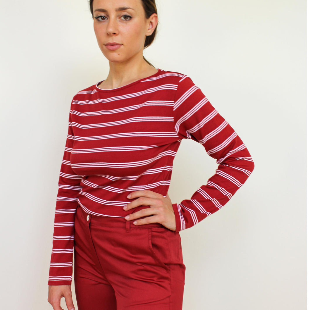 TEES BATEAU, JERSEY STRETCH BIO, RIGHE ROSSO