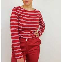 Carica l&#39;immagine nel visualizzatore di Gallery, TEES BATEAU, JERSEY STRETCH BIO, RIGHE ROSSO
