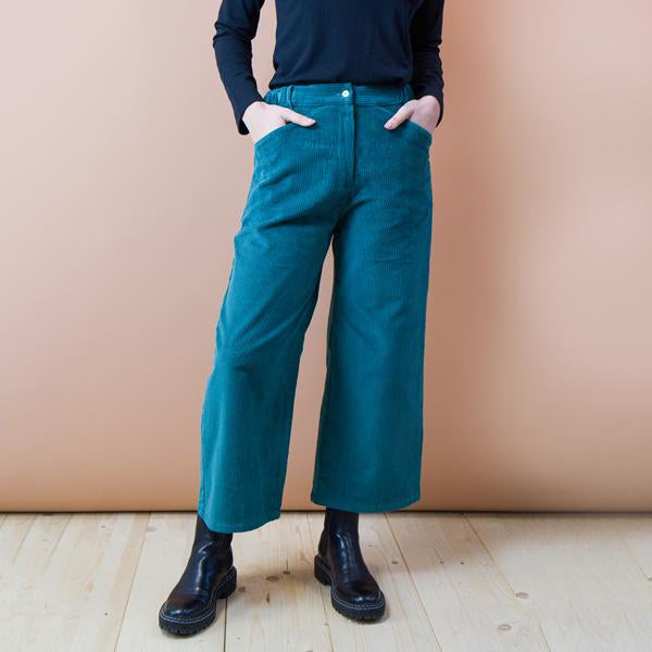 PANTALONE VITE. VELLUTO DI COTONE A COSTE. VERDE PETROLIO