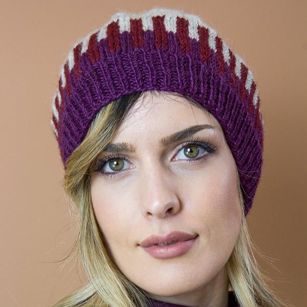 BERRETTO TRAMA LANA GHIACCIO BORDEAUX E VIOLA