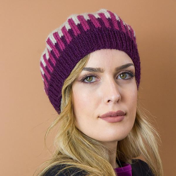 BERRETTO TRAMA LANA GHIACCIO VIOLA E CICLAMINO