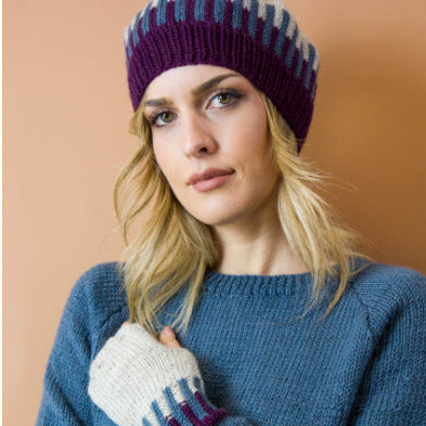 BERRETTO TRAMA LANA GHIACCIO AVIO E VIOLA