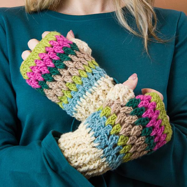 GUANTI CROCHET LANA RIGHE MULTICOLORE