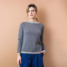 Carica l&#39;immagine nel visualizzatore di Gallery, MAGLIA EDERA. ALPACA. RIGHE BLUE INDACO E BEIGE
