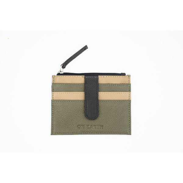 PORTACARTE PELLE PORTACARTE ZIP VERDE BEIGE