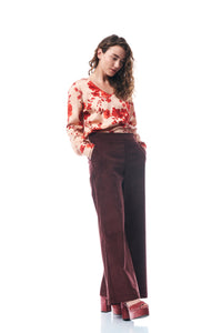 PANTALONE QUERCIA IN VELLUTO, COTONE BORDEAUX